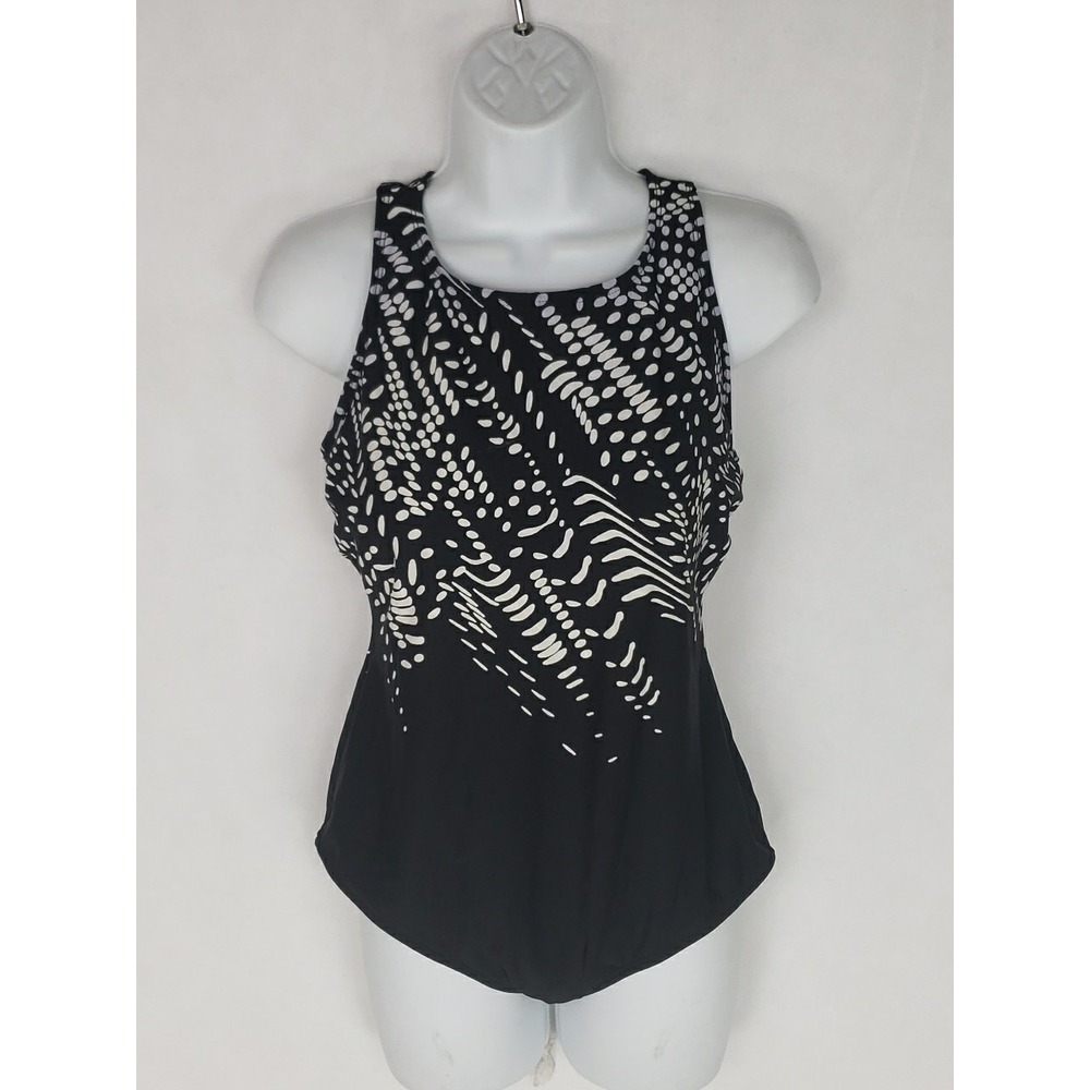 Delta Burke Women's One Piece Swimsuit Black/White Dot Size 16W NWT